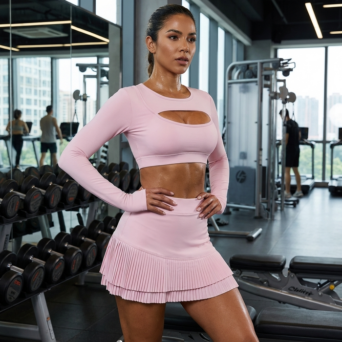 Long-sleeved + skirt - Peach Pink / S