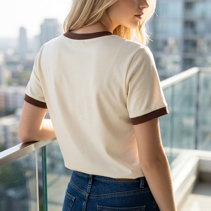 Women's Cotton Color-Block T-Shirt – Short Sleeve Round Neck Top