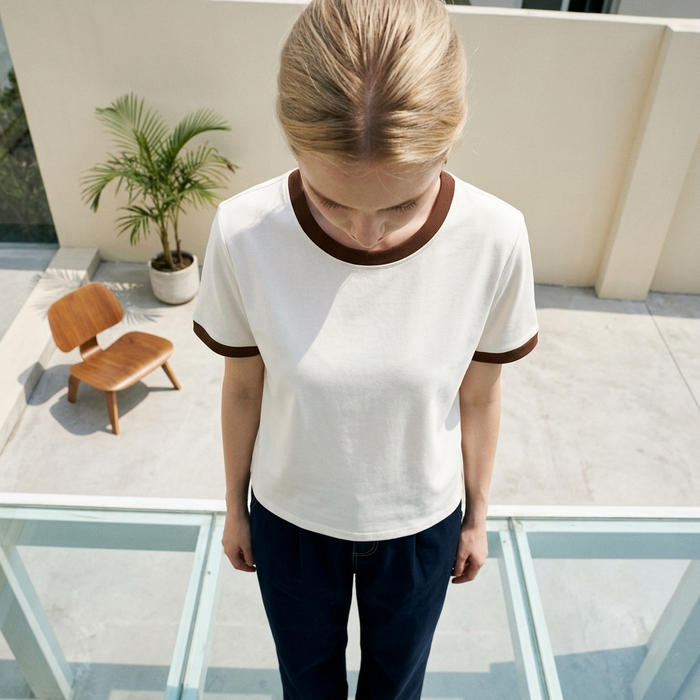 Women's Cotton Color-Block T-Shirt – Short Sleeve Round Neck Top
