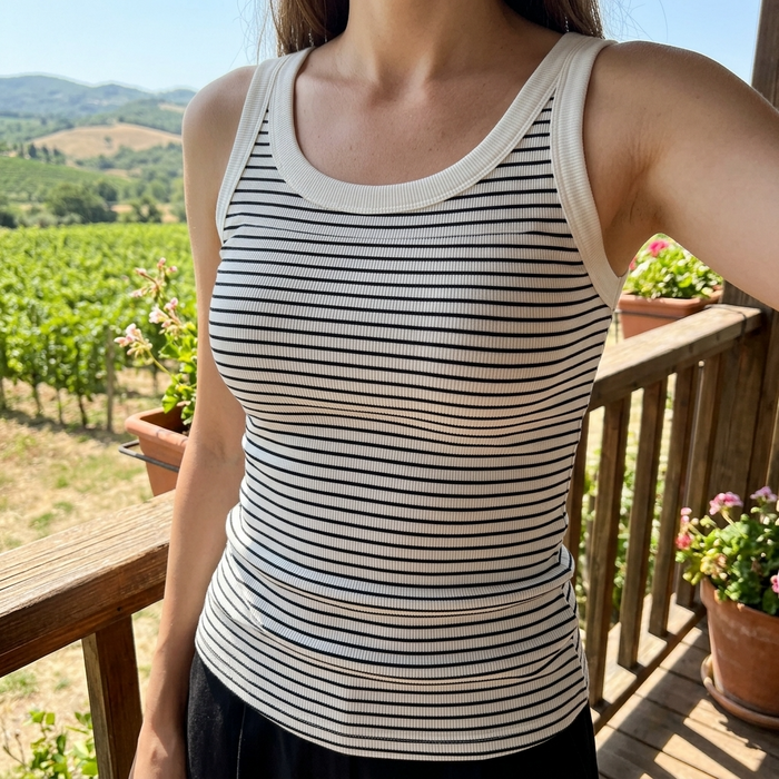 Women's Cotton Striped Camisole Top with Peter Pan Collar