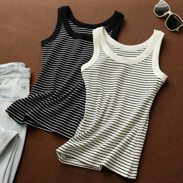Women's Cotton Striped Camisole Top with Peter Pan Collar