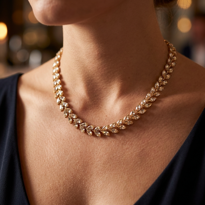 Women's Crystal Leaf Necklace – Elegant Adjustable Chain with Vintage-Inspired Design & Sparkling Statement Pendant