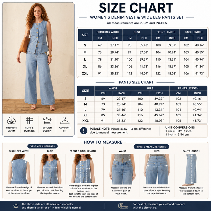 Women's Denim Sleeveless Top & Wide-Leg Pants 2-Piece Set