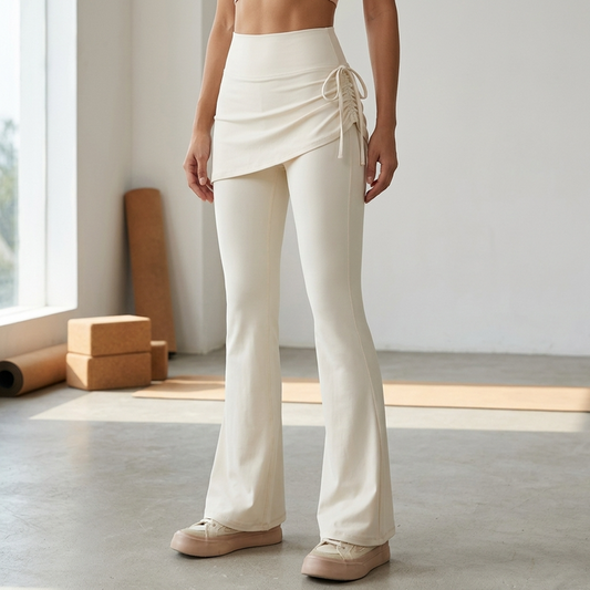 Women's Drawstring Two-Piece Culottes – High Stretch Slim Fit Shark Skin Yoga Skirt Pants with Adjustable Waist