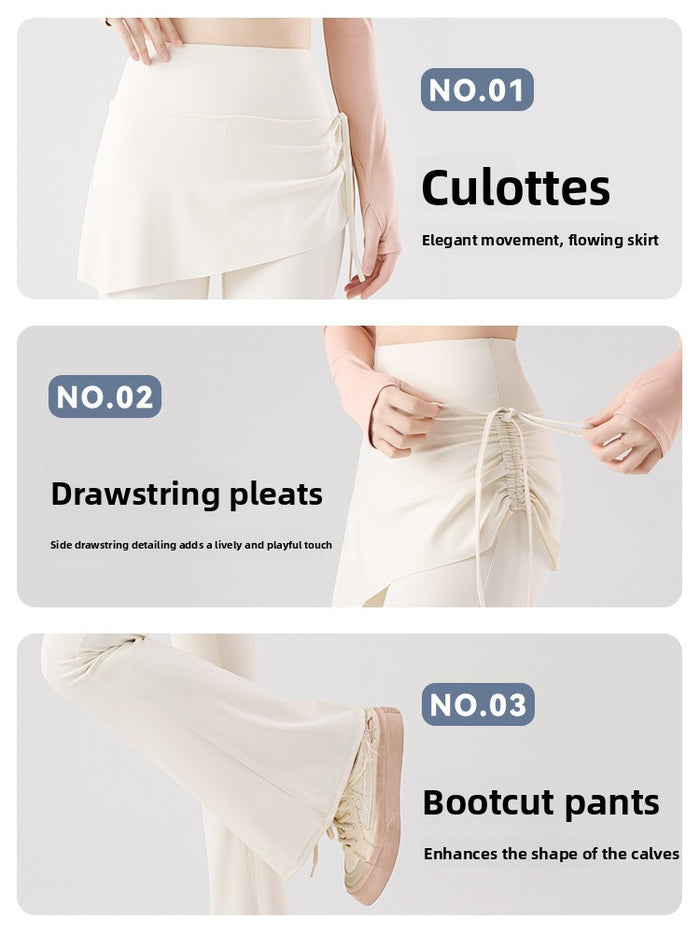 Women's Drawstring Two-Piece Culottes – High Stretch Slim Fit Shark Skin Yoga Skirt Pants with Adjustable Waist