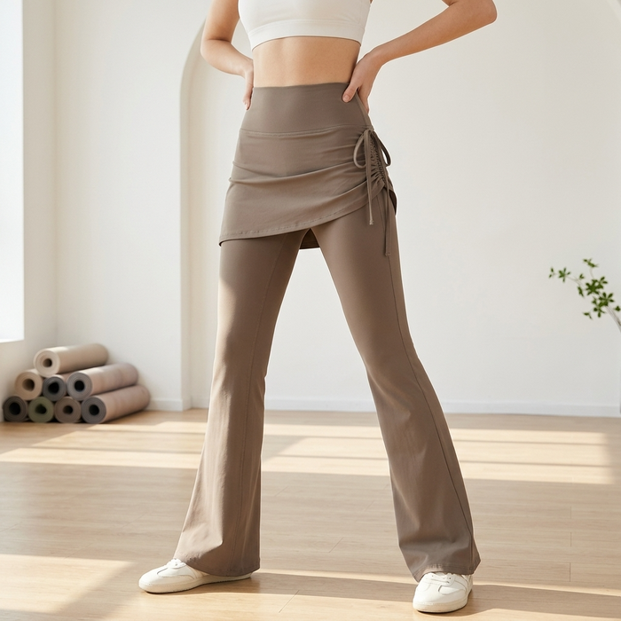 Women's Drawstring Two-Piece Culottes – High Stretch Slim Fit Shark Skin Yoga Skirt Pants with Adjustable Waist