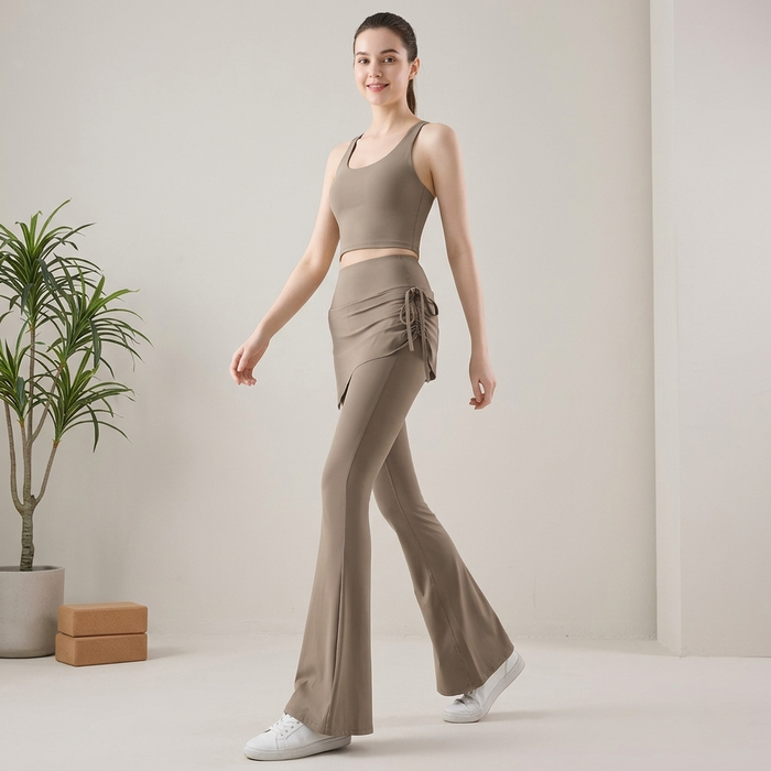 Women's Drawstring Two-Piece Culottes – High Stretch Slim Fit Shark Skin Yoga Skirt Pants with Adjustable Waist