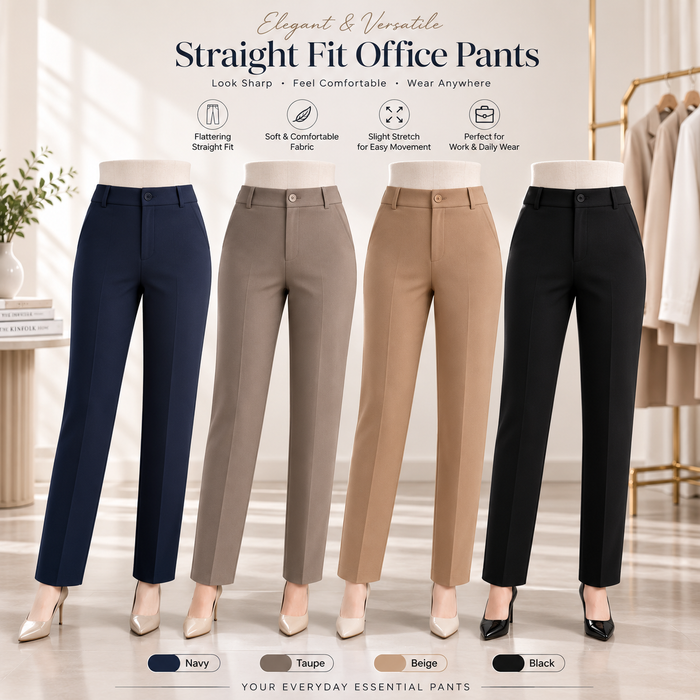 Women's Elastic High Waist Straight Leg Business Pants – Stretch Trousers