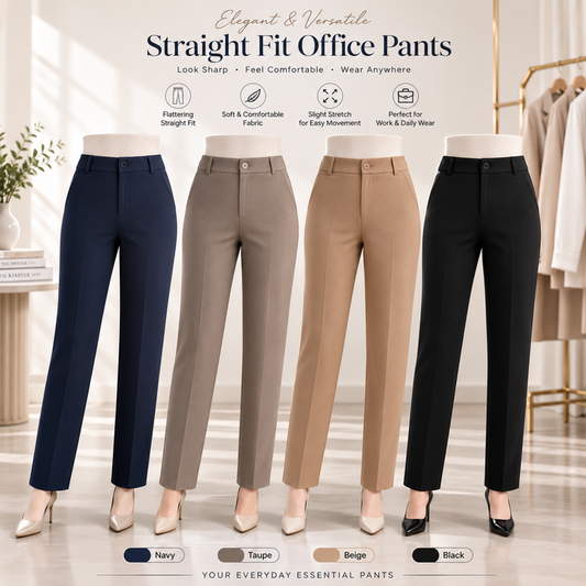 Women's Elastic High Waist Straight Leg Business Pants – Stretch Trousers