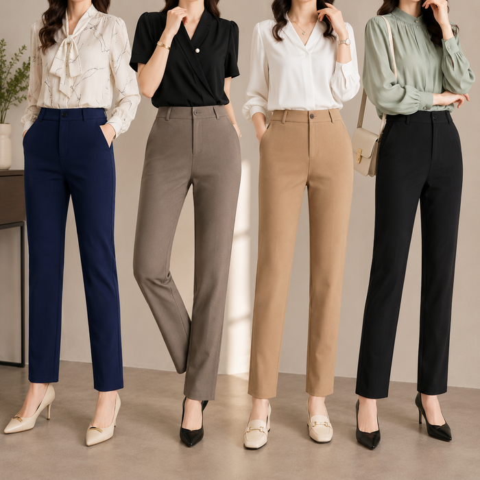Women's Elastic High Waist Straight Leg Business Pants – Stretch Trousers