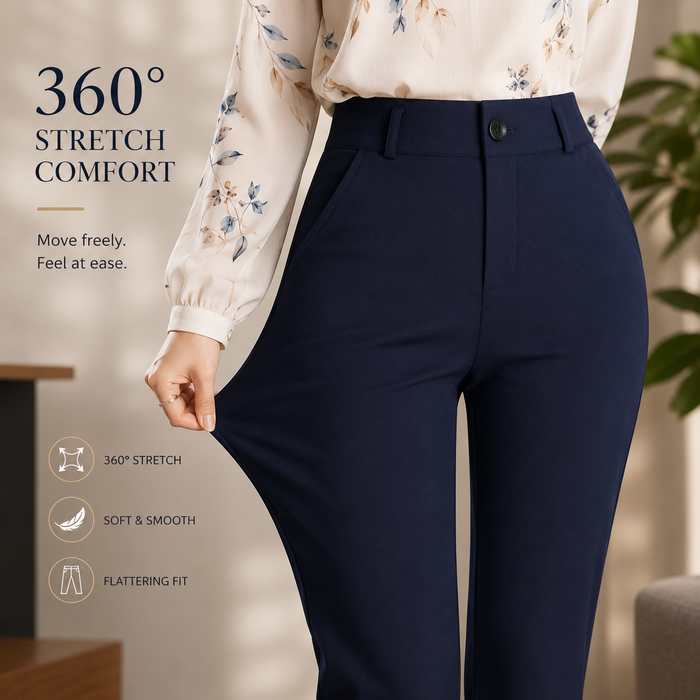 Women's Elastic High Waist Straight Leg Business Pants – Stretch Trousers