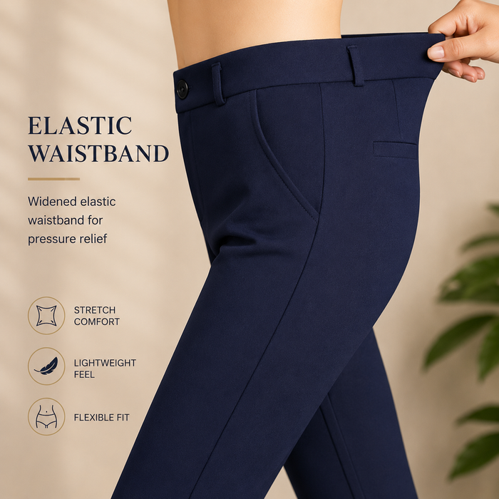 Women's Elastic High Waist Straight Leg Business Pants – Stretch Trousers