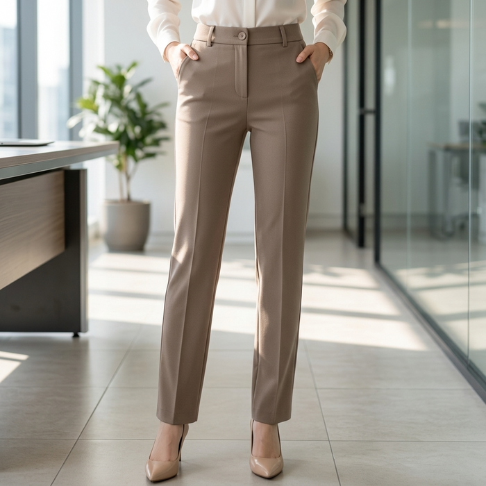 Women's Elastic High Waist Straight Leg Business Pants – Stretch Trousers