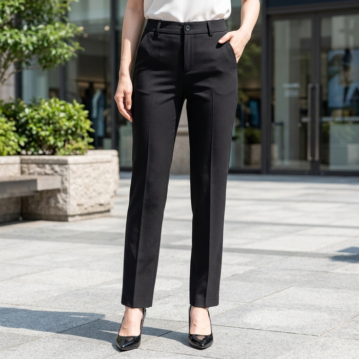 Women's Elastic High Waist Straight Leg Business Pants – Stretch Trousers