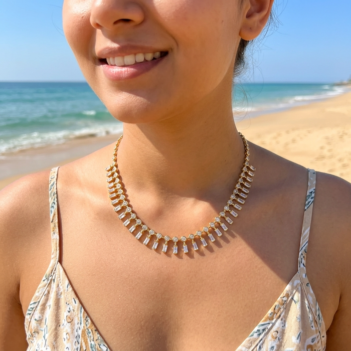 Women's Emerald Zircon Choker Necklace – Gold-Plated Copper