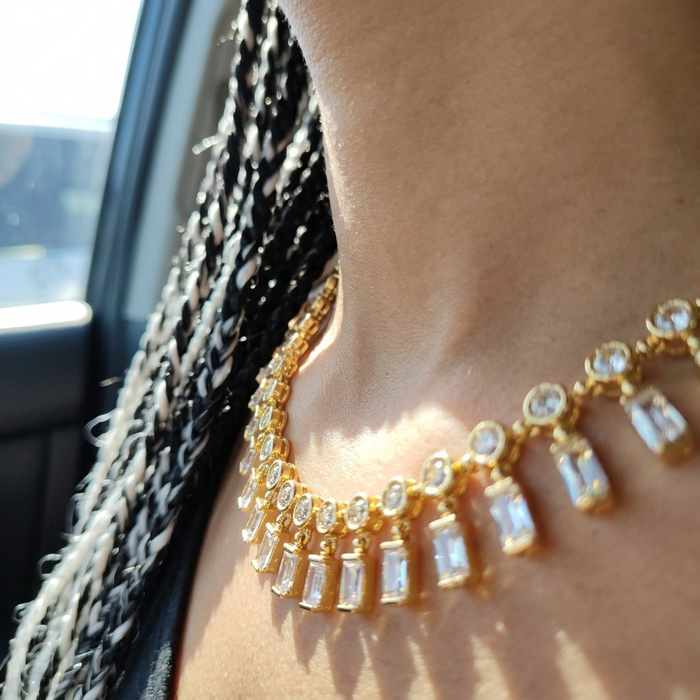 Women's Emerald Zircon Choker Necklace – Gold-Plated Copper