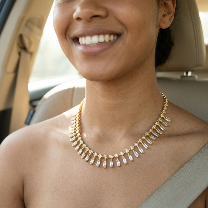 Women's Emerald Zircon Choker Necklace – Gold-Plated Copper