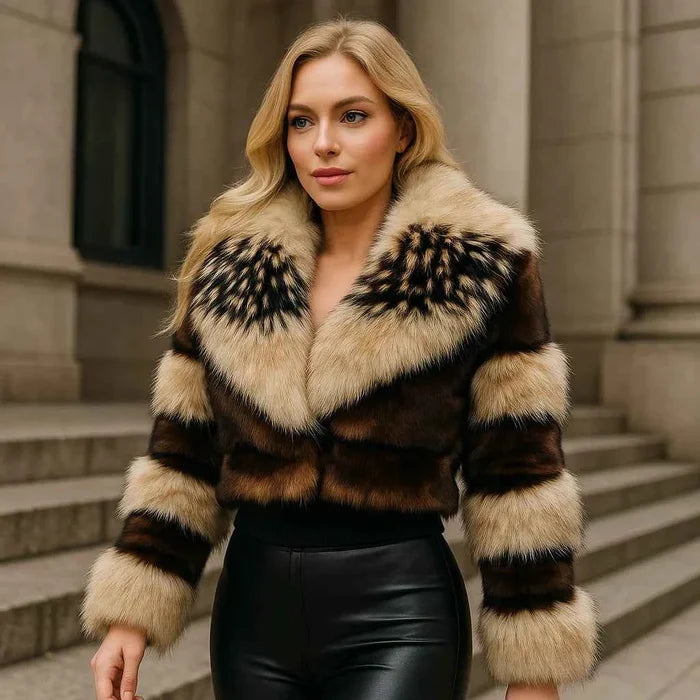 Women's Faux Fur Ultra-Short Lapel Coat – Eco-Friendly Cropped Fur Jacket