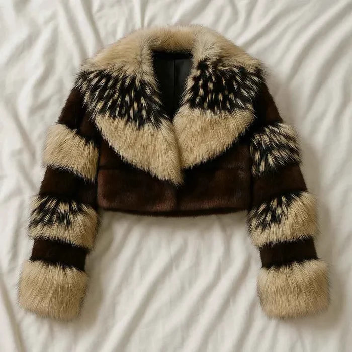 Women's Faux Fur Ultra-Short Lapel Coat – Eco-Friendly Cropped Fur Jacket