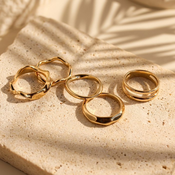 Women's Five-Piece Geometric Stackable Ring Set