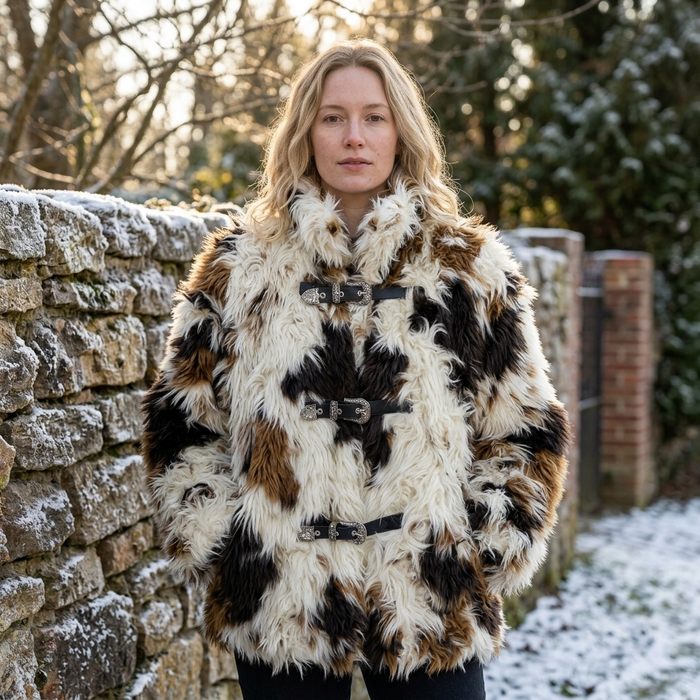 Women's Floral Faux Fur Coat – Eco-Friendly Plush Lapel Winter Jacket, Short or Long, S–L