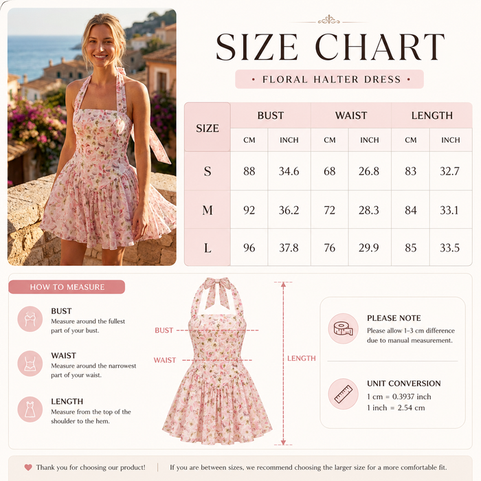 Women's Floral Halter Neck Chiffon Mini Dress
