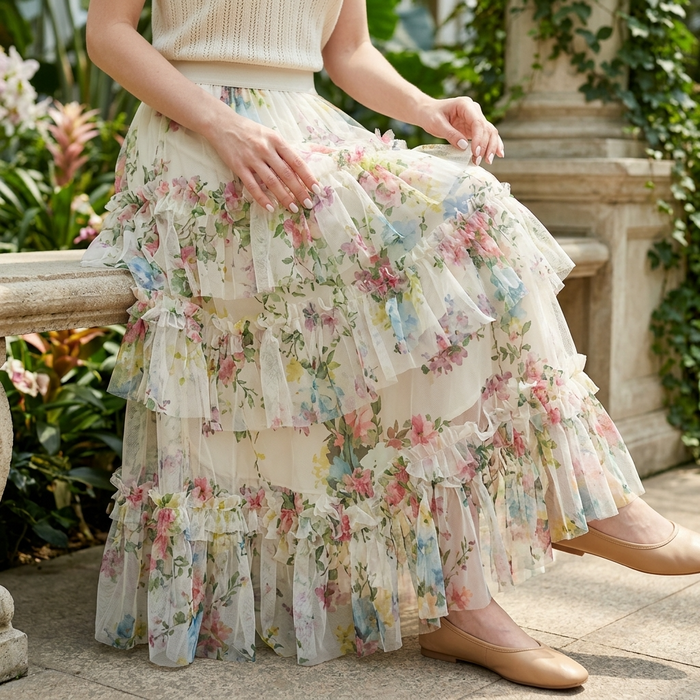 Women's Floral Mesh A-Line Midi Skirt – Princess Cake Skirt