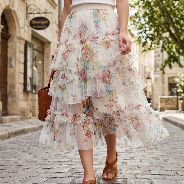 Women's Floral Mesh A-Line Midi Skirt – Princess Cake Skirt