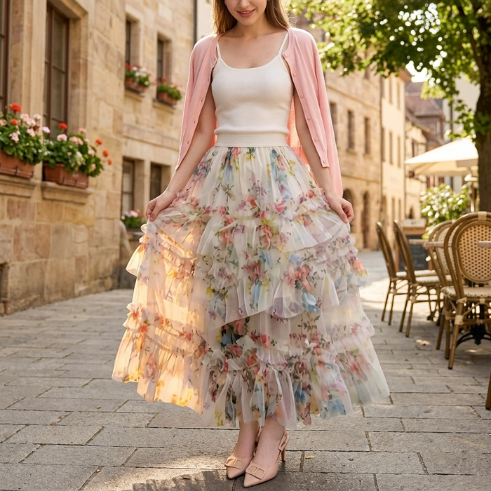 Women's Floral Mesh A-Line Midi Skirt – Princess Cake Skirt