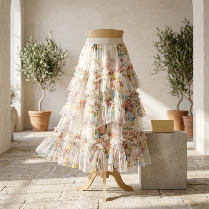 Women's Floral Mesh A-Line Midi Skirt – Princess Cake Skirt