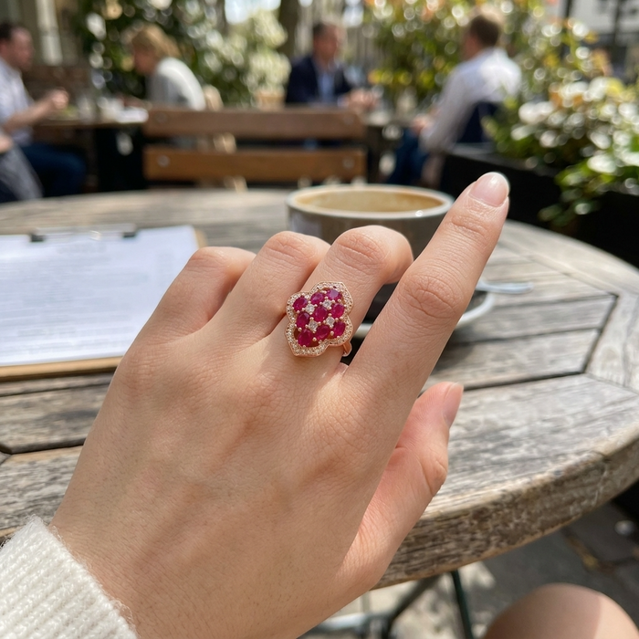 Women's Floral Natural Ruby Ring — S925 Silver with 18K Gold Electroplating ADJUSTABLE SIZE