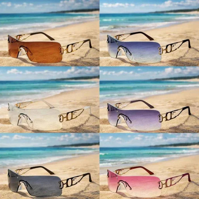 Women's Frameless Square Sunglasses – Retro Punk UV Protection Gradient Resin Lens, Metal Frame, 21–39g