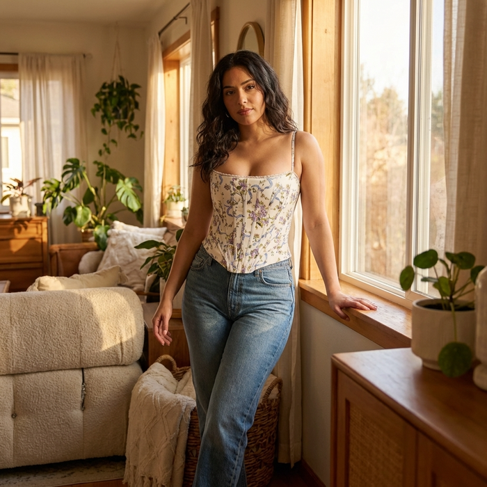 Women's French Retro Floral Sleeveless Top – Slim Fit Cropped Tank with Vintage Print, Waist-Cinching Design & Chic Summer Style