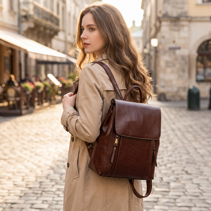Women's Genuine Leather Backpack – Large Capacity Vintage Cowhide with Multi-Pockets
