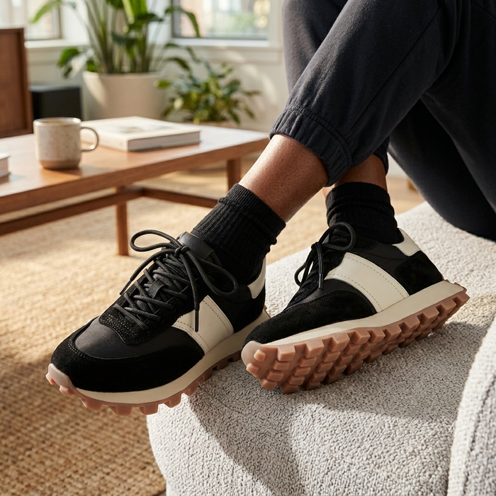 Women's Genuine Leather Color Block Sneakers