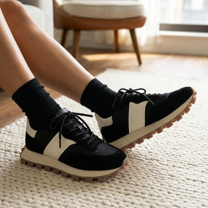 Women's Genuine Leather Color Block Sneakers