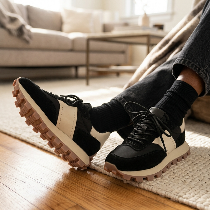 Women's Genuine Leather Color Block Sneakers