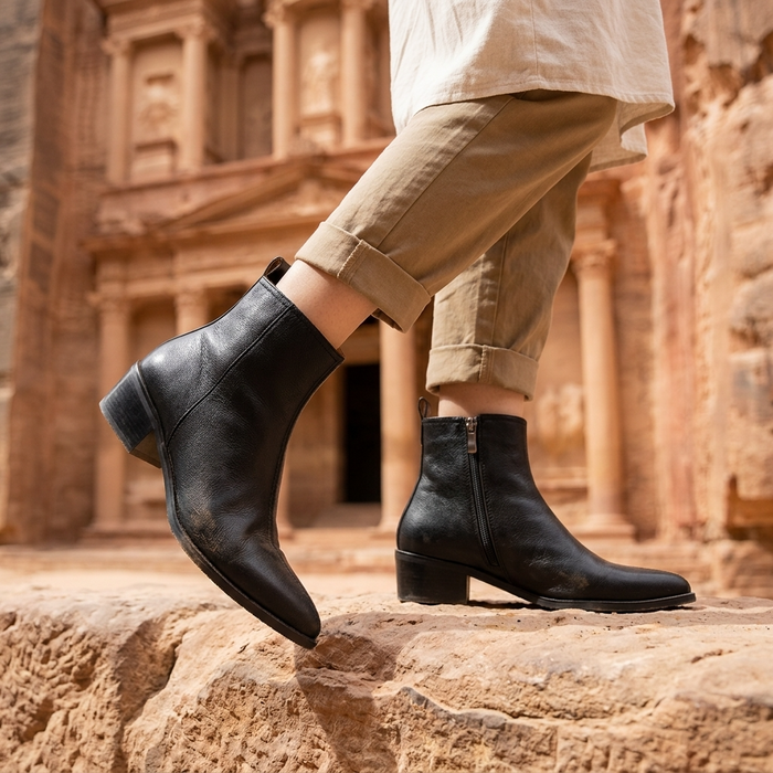 Women's Genuine Leather Pointed-Toe Short Boots – Chunky Heel