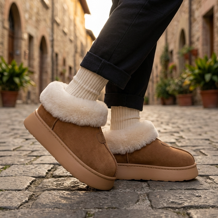 Women's Genuine Wool Snow Boots – Cowhide Slip-On with Thick EVA Sole