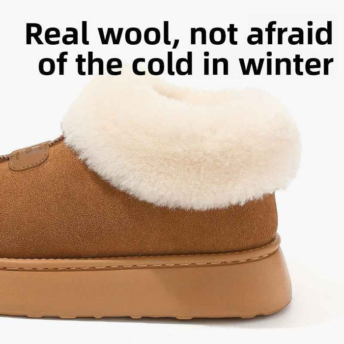 Women Genuine Wool Snow Boots – Cowhide Slip-On Winter Boots with Thick EVA Sole & Anti-Slip Comfort