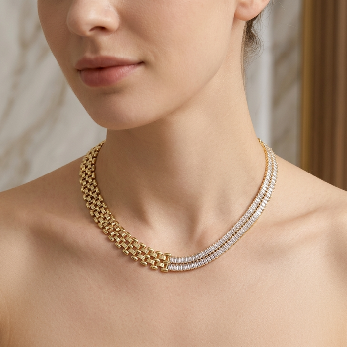 Women's Geometric Diamond Collarbone Necklace – Titanium Steel Electroplated Chain with Crystal Pendant