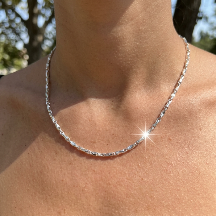 Women's Geometric Ingot Chain Necklace – Silver Plated Retro Style