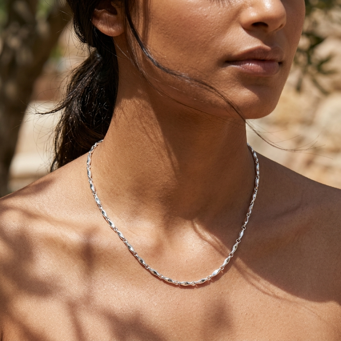 Women's Geometric Ingot Chain Necklace – Silver Plated Retro Style