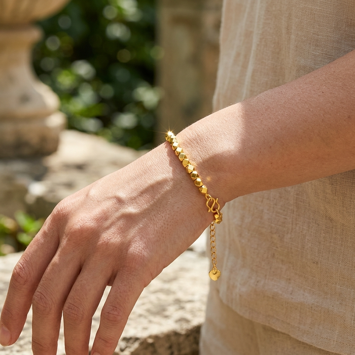 Women's Gold-Plated Chain Bracelet – Adjustable Elegant Brass Bangle