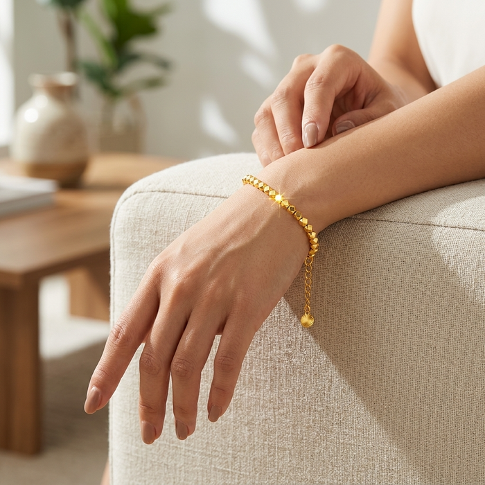 Women's Gold-Plated Chain Bracelet – Adjustable Elegant Brass Bangle