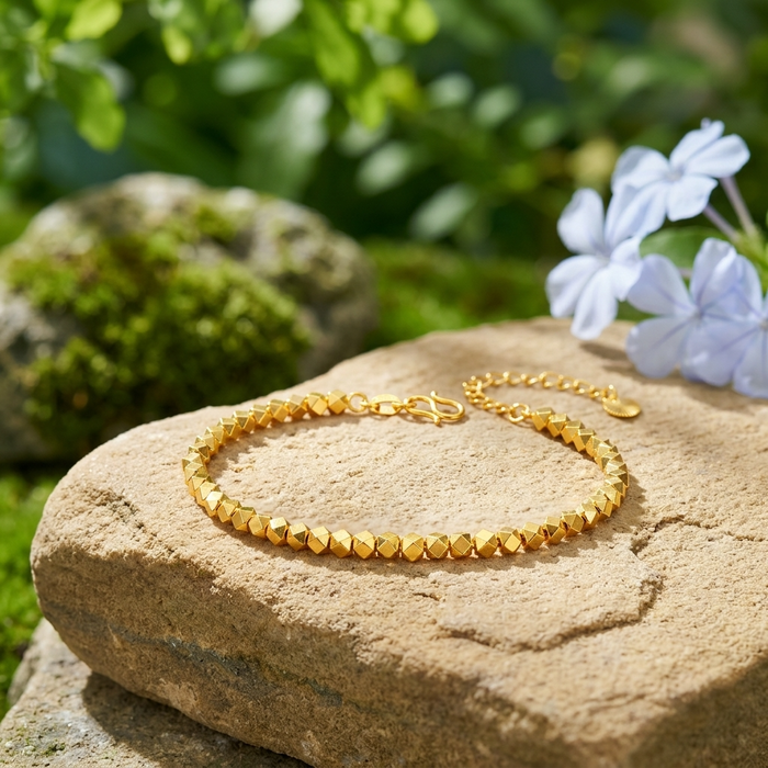 Women's Gold-Plated Chain Bracelet – Adjustable Elegant Brass Bangle