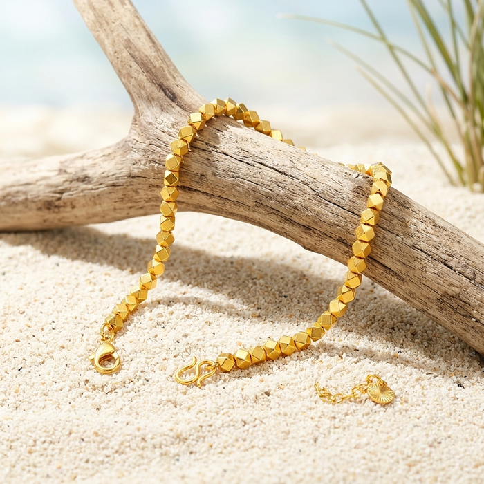 Women's Gold-Plated Chain Bracelet – Adjustable Elegant Brass Bangle