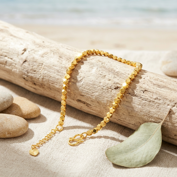 Women's Gold-Plated Chain Bracelet – Adjustable Elegant Brass Bangle