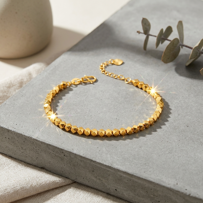 Women's Gold-Plated Chain Bracelet – Adjustable Elegant Brass Bangle