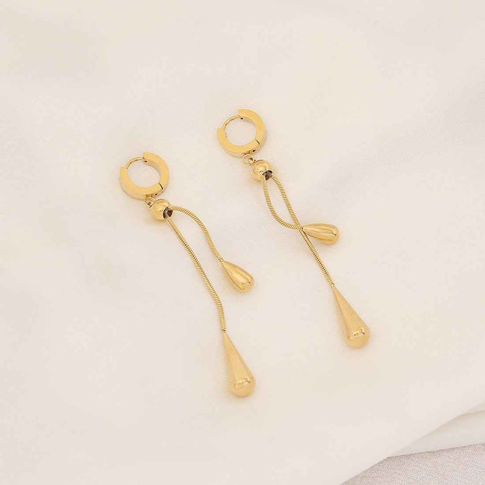 Women's Gold-Plated Tassel Earrings & Necklace Set – Titanium Steel Water Drop Pendant Fashion Jewelry